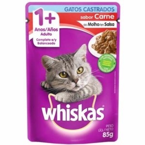 Ração Úmida Whiskas Sachê Carne ao Molho para Gatos Adultos Castrados 2032067 2