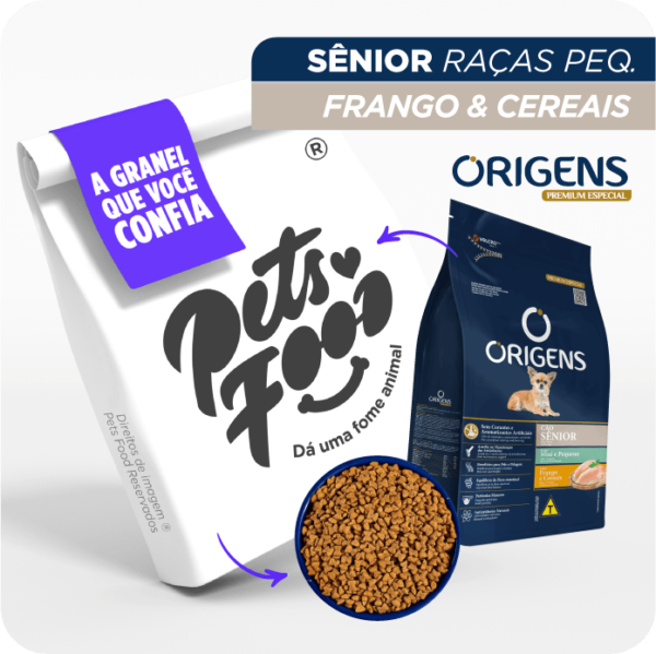 Ração Origens, Sênior Porte Pequeno - Frango & Cereais | A Granel 1KG