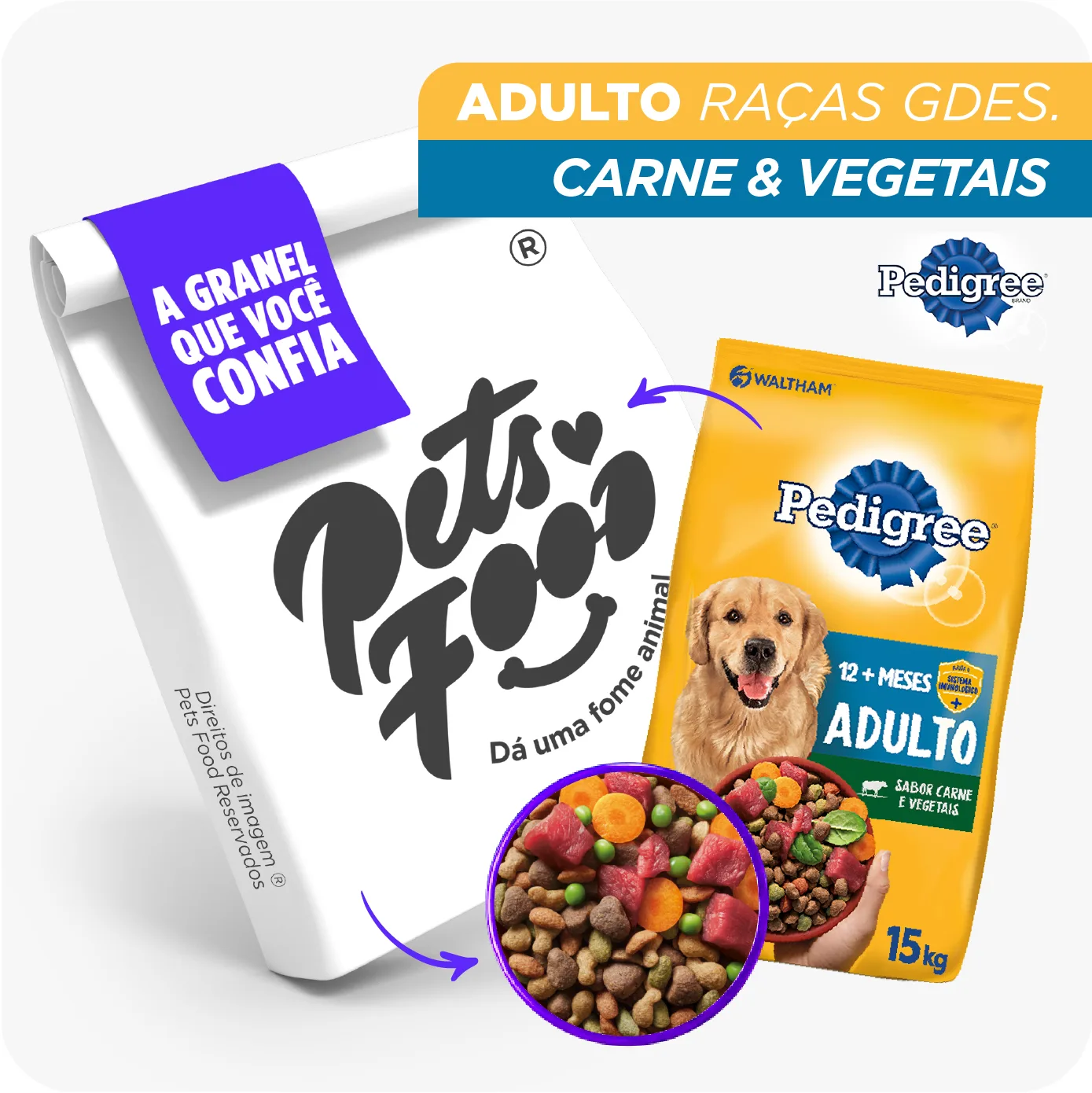 pedigree adultos raças medias e grandes carne e vegetais granel