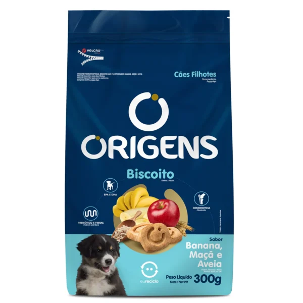 Biscoito Origens, Cães Filhotes - Banana, Maçã e Aveia