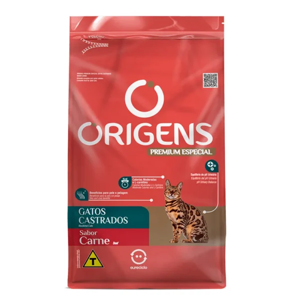 Ração Origens Gatos Castrados, Carne - 10,1kg