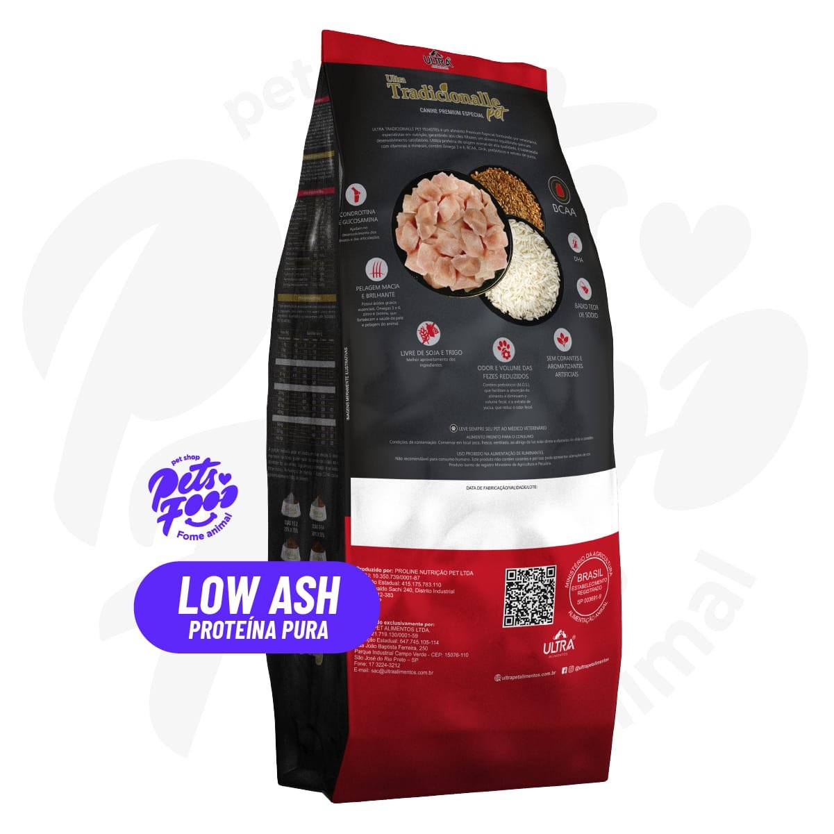 Prancheta 5 cópia-100 Ração Tradicionalle Bcaa, Cães Filhotes Sabor Frango & Arroz mercado livre verso embalagem