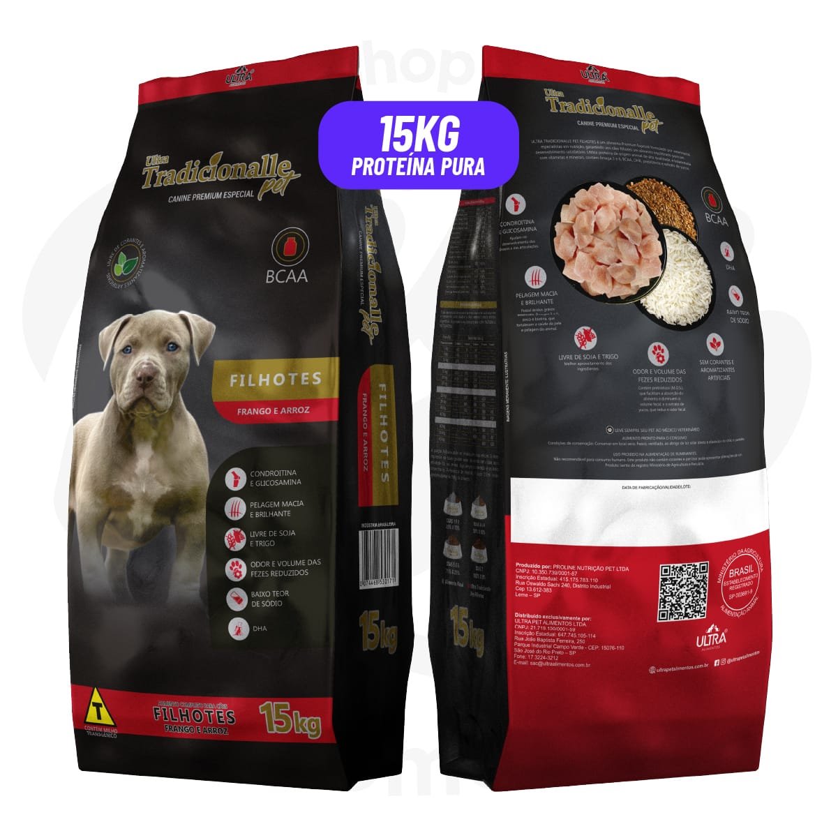 Prancheta 5 cópia 2-100 Ração Tradicionalle Bcaa, Cães Filhotes Sabor Frango & Arroz mercado livre pacote 15kg