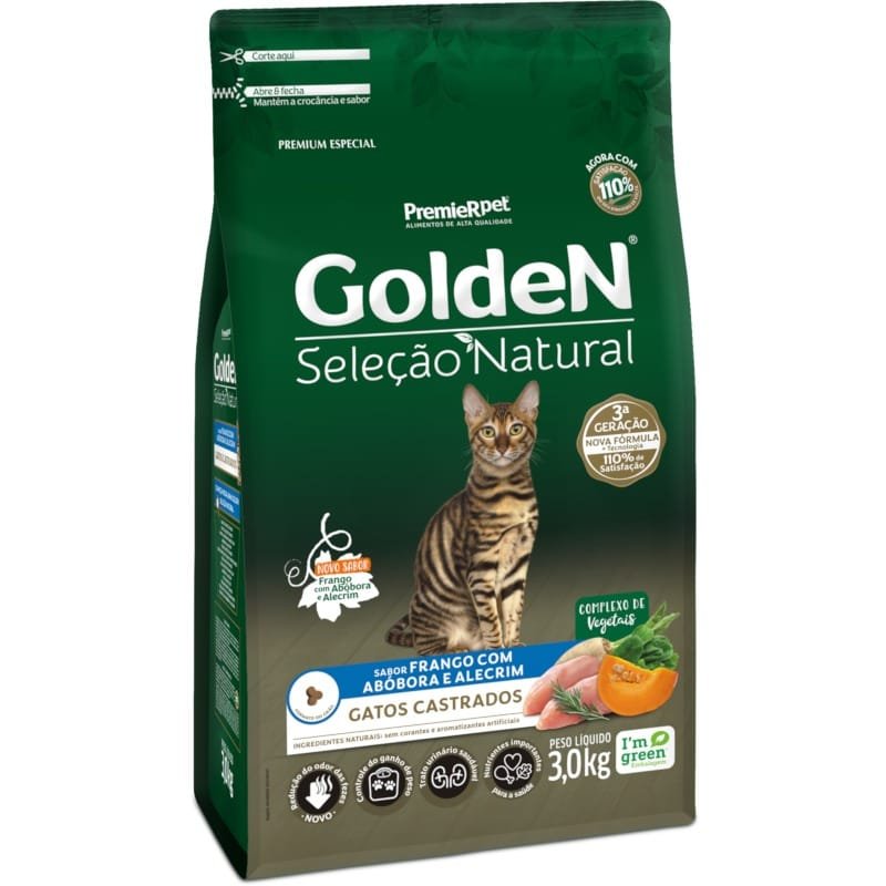Ração Golden Seleção Natural, Gatos Castrado, Frango
