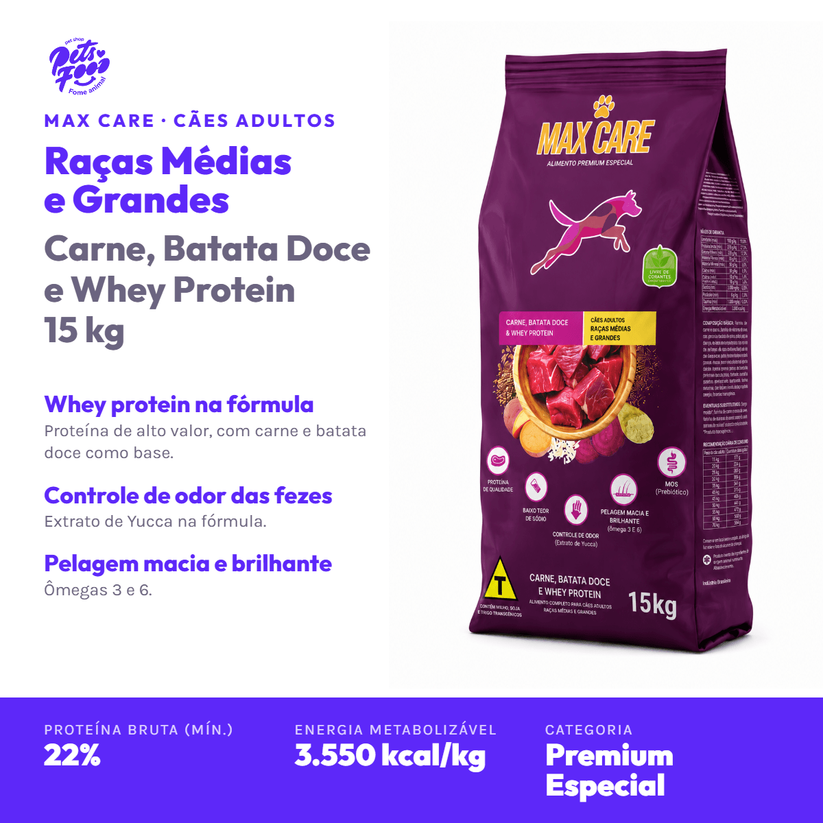 Ração Max Care Cães Adultos Raças Médias e Grandes 15 kg destaques Ração Max Care Cães Adultos Raças Médias e Grandes 15 kg, destaques