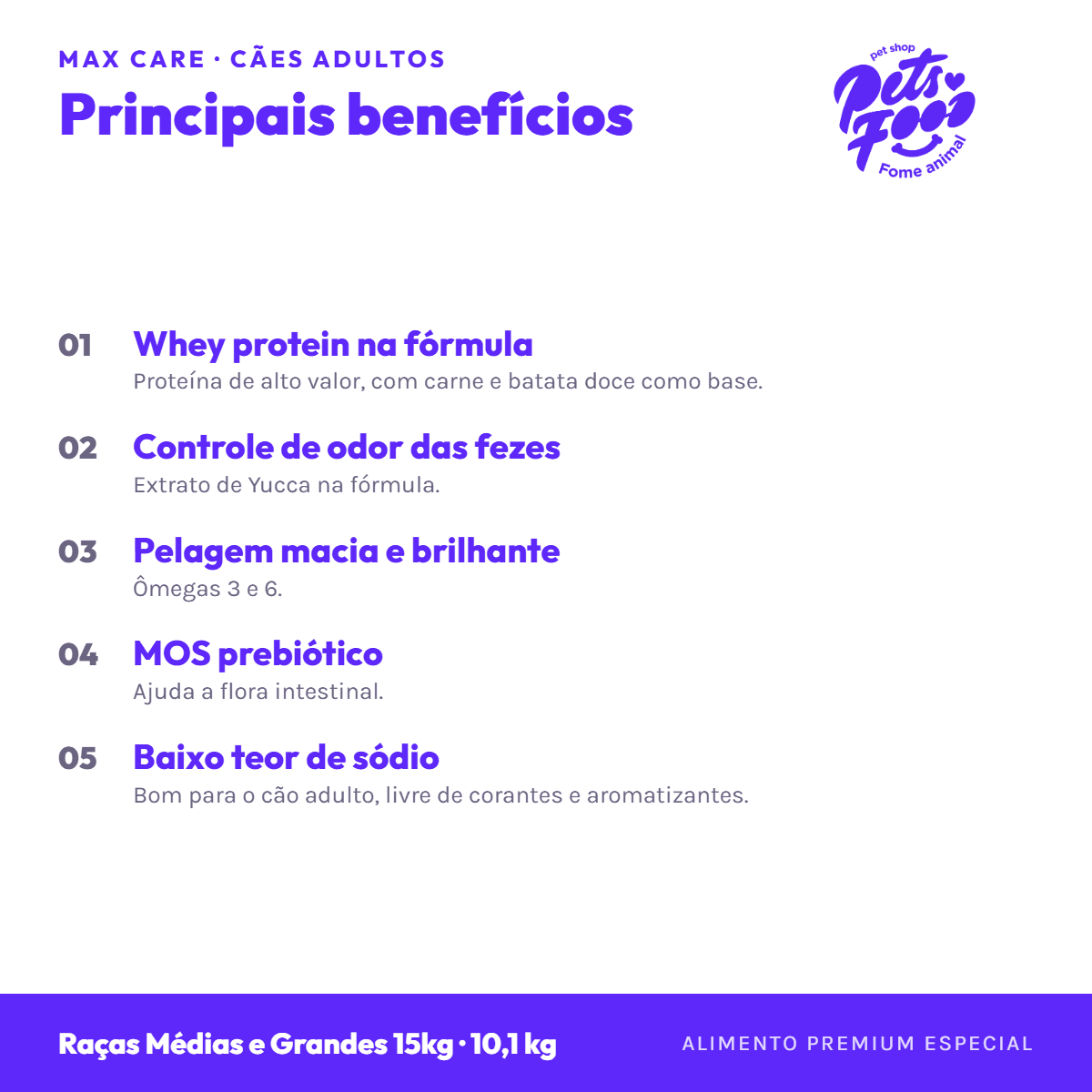 Ração Max Care Cães Adultos Raças Médias e Grandes 15 kg benefícios Ração Max Care Cães Adultos Raças Médias e Grandes 15 kg, benefícios