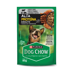 Sachê Dog Chow Alta Proteína, Cães Adultos - Carne, Porco e Frango
