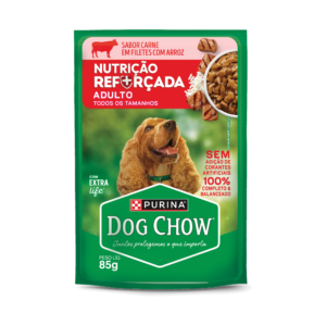 Sachê Dog Chow Nutrição Reforçada, Cães Adultos - Carne em Filetes com Arroz