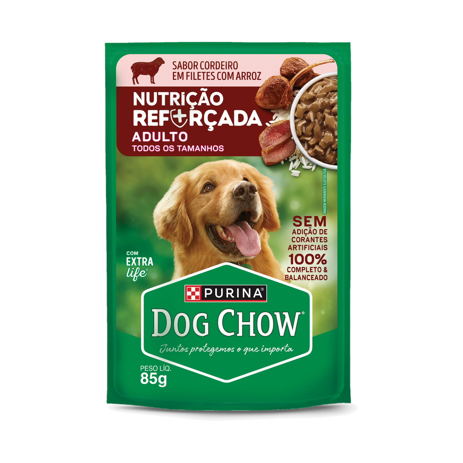 Sachê Dog Chow Nutrição Reforçada, Cães Adultos - Cordeiro em Filetes com Arroz